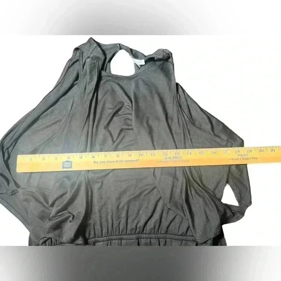 Splendid Black Cold Shoulder Midi Dress L | Wrap Waist Tie, Flowy Slits - Picture 8 of 11